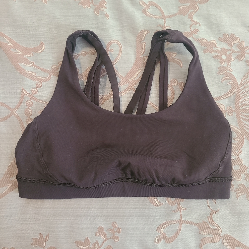 Lululemon Energy Exhale Strappy Athletic Black Sport Bra Women Size 6
